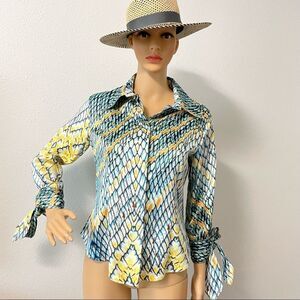 Just Cavalli Women’s Long Sleeve Button Down Shirt Yellow Blue IT 42 US 6